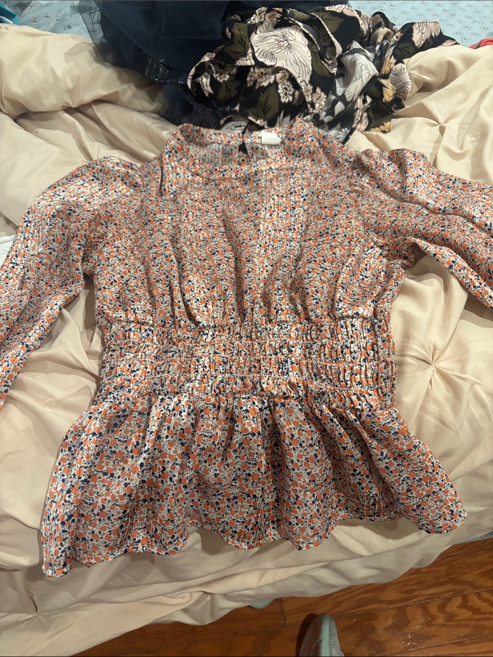 Melrose and Market Peach Floral Smocked Peplum Blouse